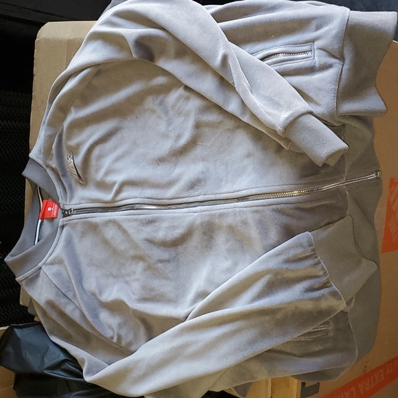 New Plus Size Velour Gray & Silver Zip Pockets Track Suit 2X